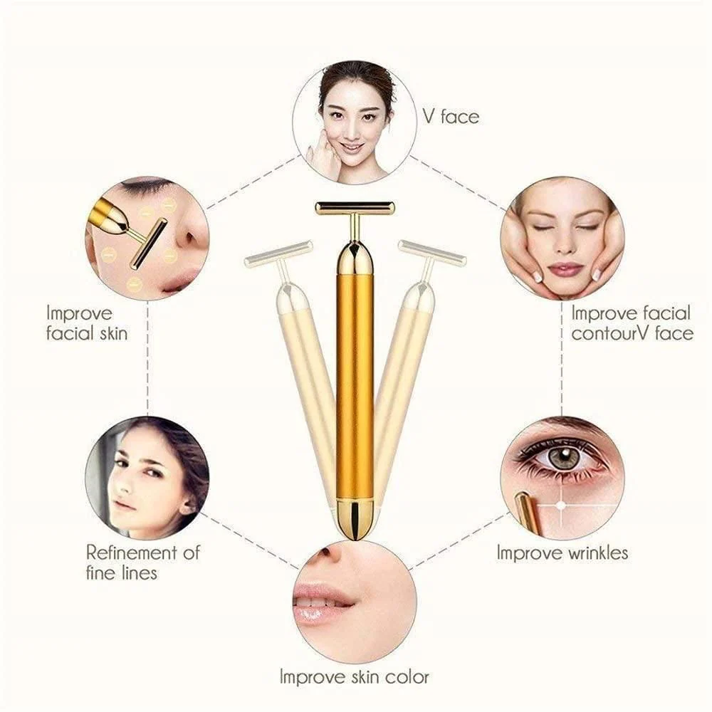 24K Gold Energy Beauty Bar Electric Facial Massage Roller - Image 2