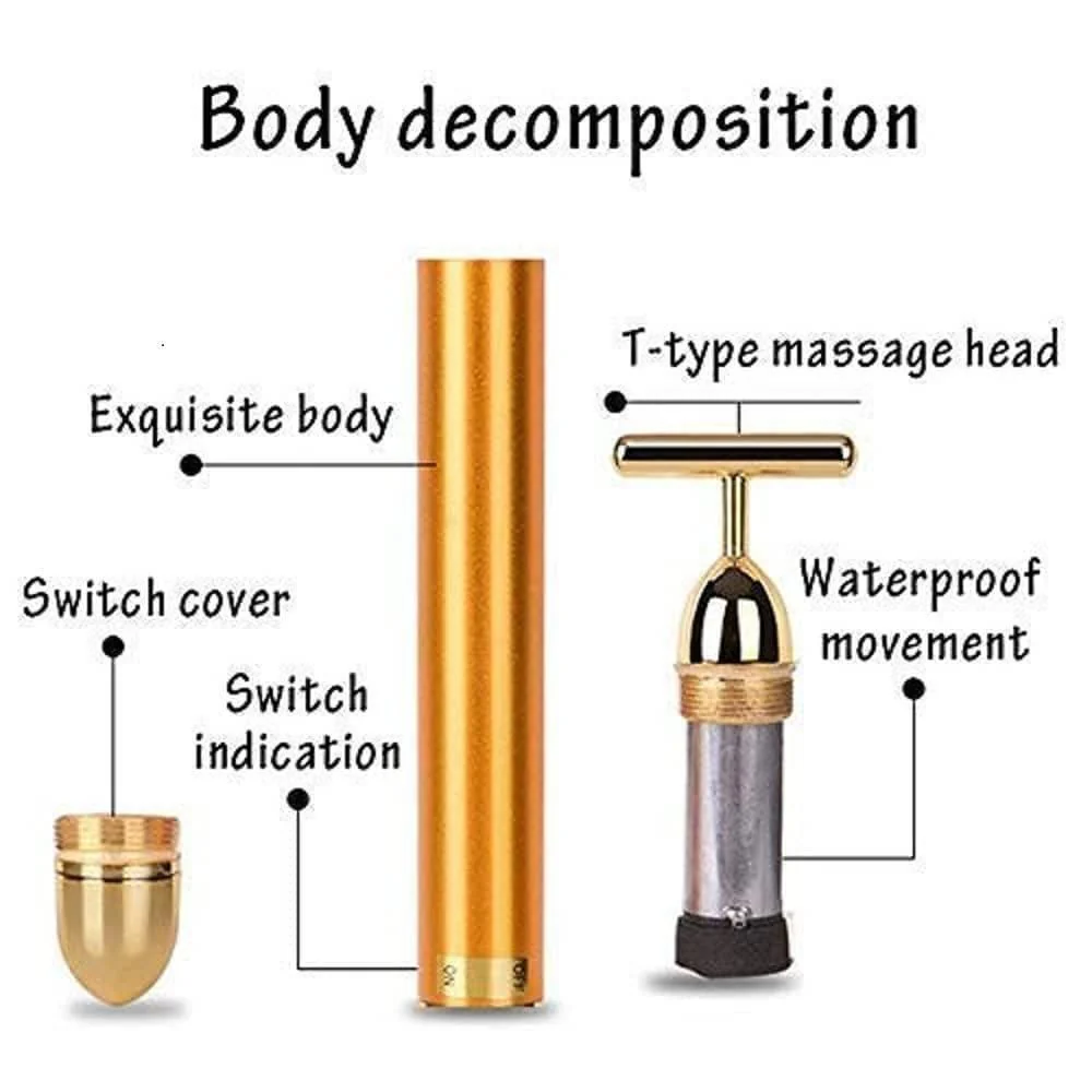 24K Gold Energy Beauty Bar Electric Facial Massage Roller - Image 4