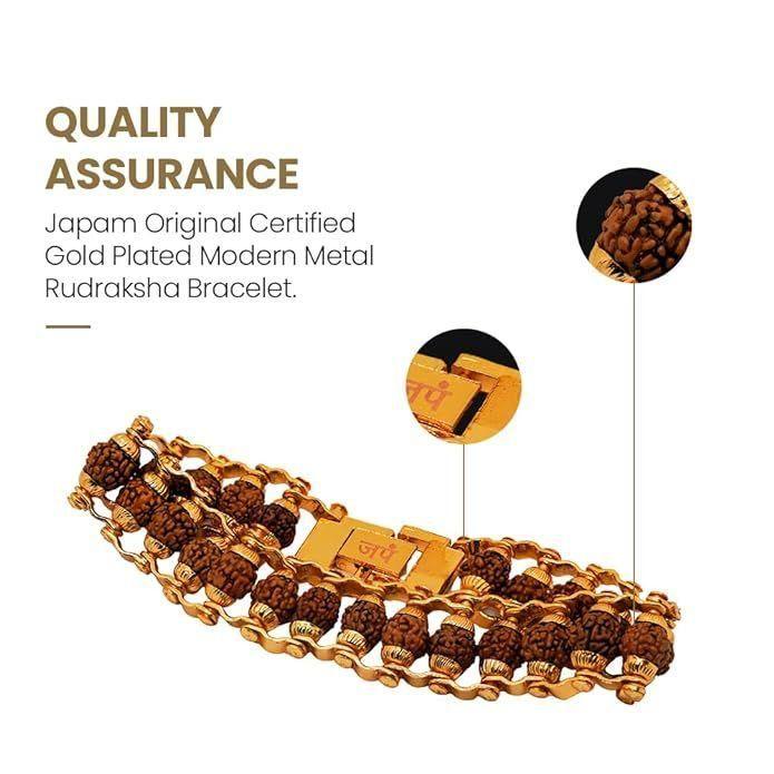 Gold Plated Modern Rudraksha Bracelet - Image 4
