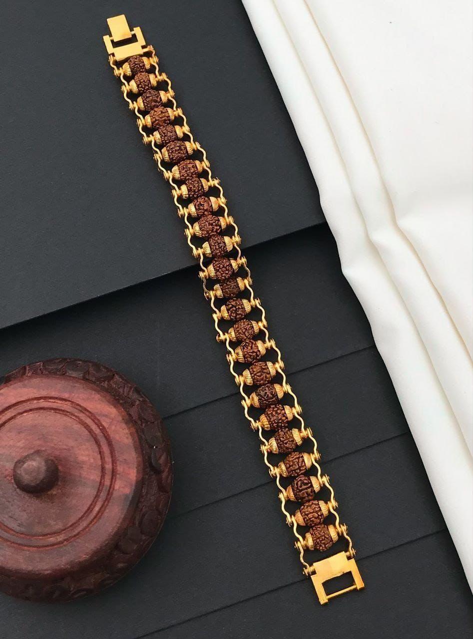 Gold Plated Modern Rudraksha Bracelet - Image 5