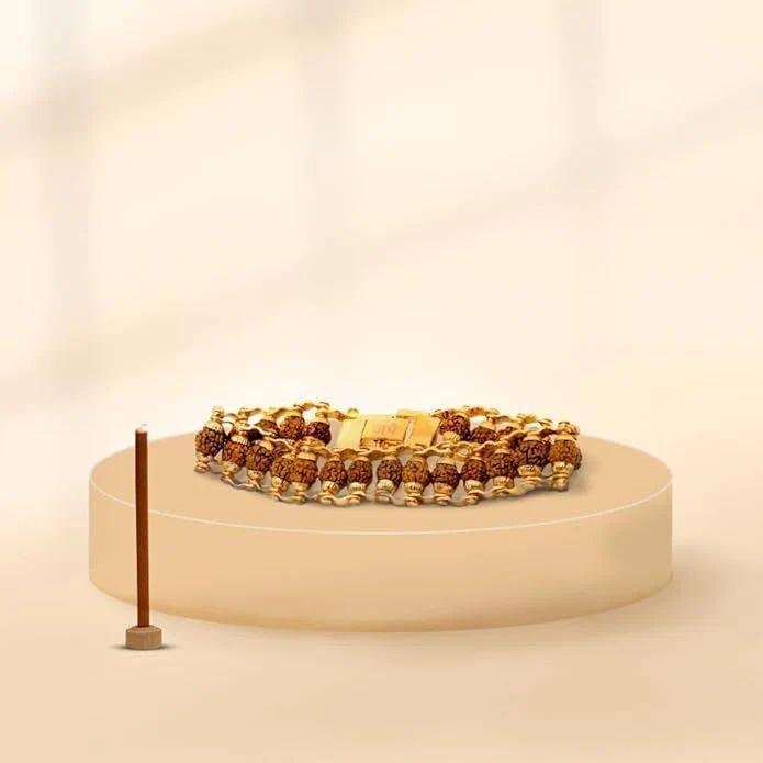 Gold Plated Modern Rudraksha Bracelet - Image 6