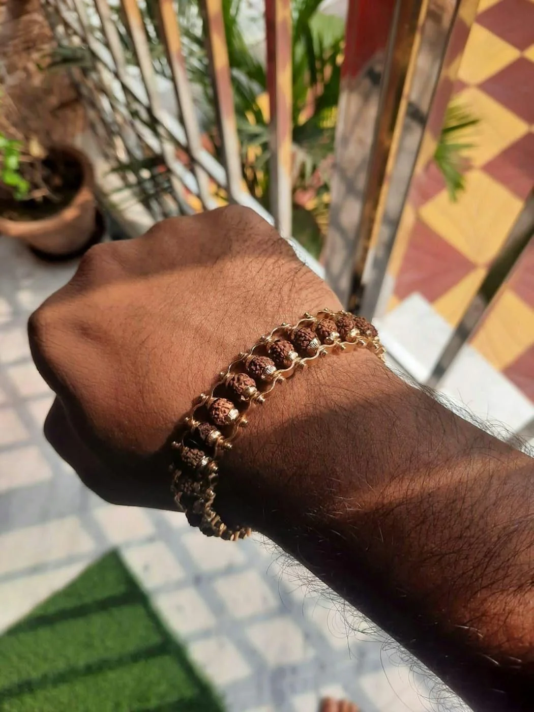 Gold Plated Modern Rudraksha Bracelet - Image 8